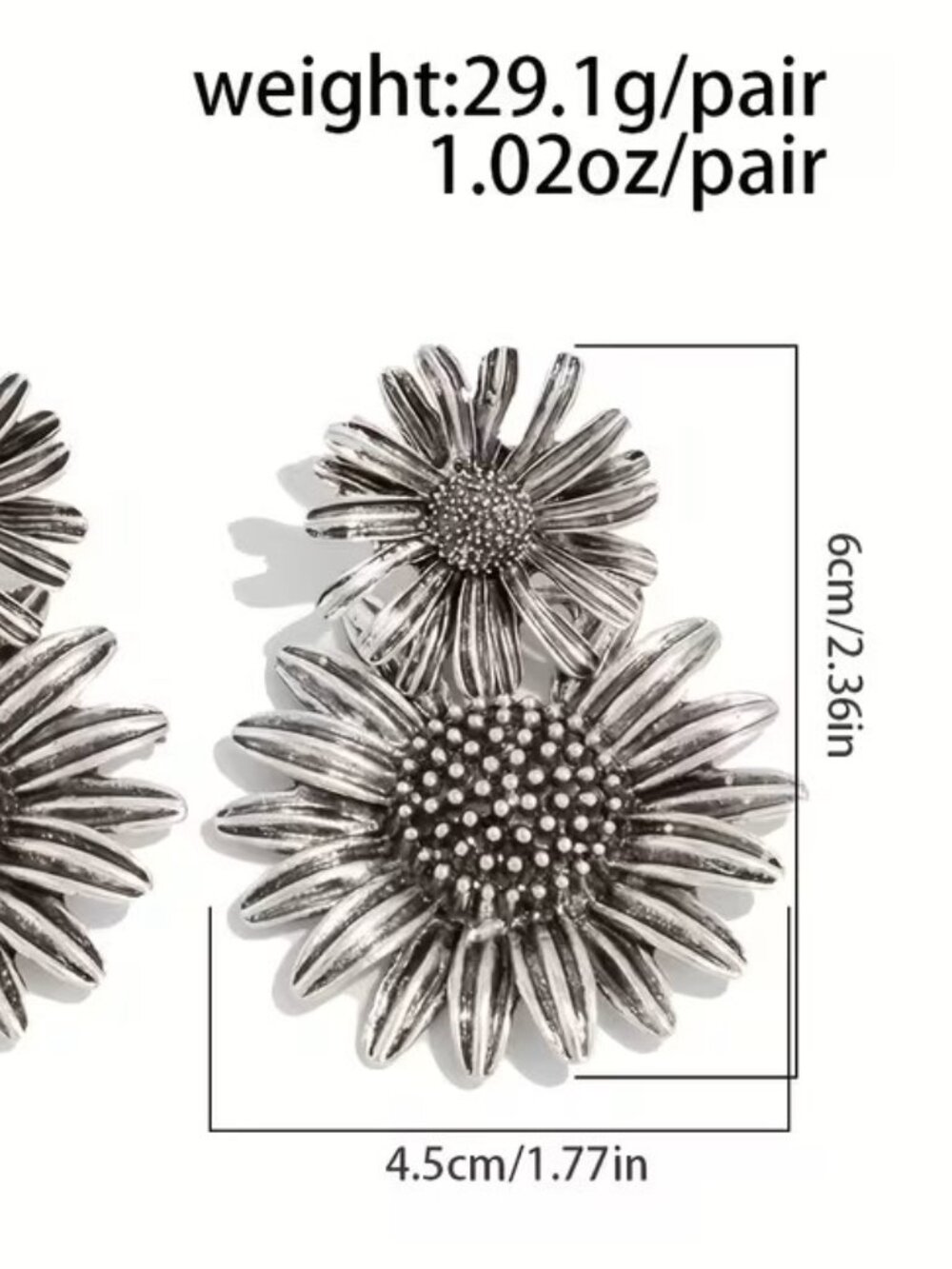 Three-Dimensional Sunflower Pendant Stud Earrings Z262 - Picture 2 of 2